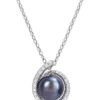 Wholesale ⭐ 8-8.5mm Black Freshwater Cultured Pearl and Diamond Accent Swirl Pendant with Chain in Sterling Silver by Belk & Co. 😉