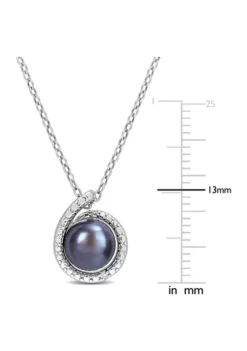 Wholesale ⭐ 8-8.5mm Black Freshwater Cultured Pearl and Diamond Accent Swirl Pendant with Chain in Sterling Silver by Belk & Co. 😉 -DealsBelk & Co. Store Belk 7598
