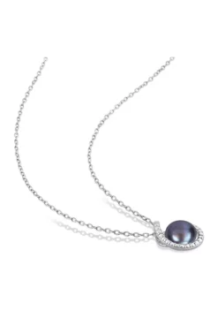 Wholesale ⭐ 8-8.5mm Black Freshwater Cultured Pearl and Diamond Accent Swirl Pendant with Chain in Sterling Silver by Belk & Co. 😉 -DealsBelk & Co. Store Belk 7599