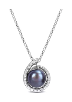 Wholesale ⭐ 8-8.5mm Black Freshwater Cultured Pearl and Diamond Accent Swirl Pendant with Chain in Sterling Silver by Belk & Co. 😉 -DealsBelk & Co. Store Belk 7600