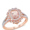 Best Sale 🤩 3/4 ct. t.w. Morganite and 1/5 ct. t.w. Diamond Halo Split Shank Ring in 10k Rose Gold by Belk & Co. 🧨