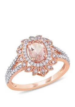 Best Sale 🤩 3/4 ct. t.w. Morganite and 1/5 ct. t.w. Diamond Halo Split Shank Ring in 10k Rose Gold by Belk & Co. 🧨