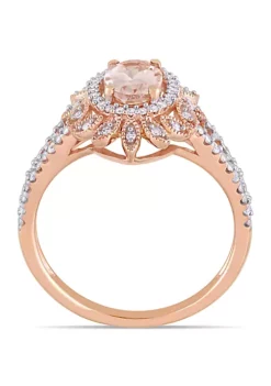 Best Sale 🤩 3/4 ct. t.w. Morganite and 1/5 ct. t.w. Diamond Halo Split Shank Ring in 10k Rose Gold by Belk & Co. 🧨 -DealsBelk & Co. Store Belk 7603