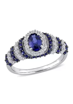 Best Sale ✨ Lab Created 1 1/2 CT TGW Created Blue Sapphire and Created White Sapphire Oval Vintage Ring in Sterling Silver by Belk & Co. 🛒