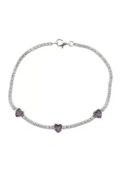 Cheap 🎁 Amethyst and White Topaz Heart Station Bracelet in Sterling Silver by Belk & Co. 👏