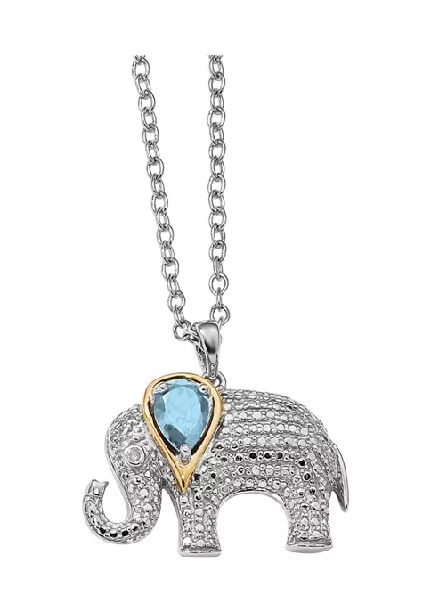 Cheap ❤️ 1 ct. t.w. Blue Topaz and 1/10 ct. t.w. Diamond Elephant 17-inch Necklace in Sterling Silver and 14K Gold Accent by Belk & Co. 👏 1 Cheap ❤️ 1 ct. t.w. Blue Topaz and 1/10 ct. t.w. Diamond Elephant 17-inch Necklace in Sterling Silver and 14K Gold Accent by Belk & Co. 👏