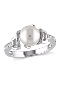 Cheap 👍 8-8.5 MM Cultured Freshwater Pearl and Diamond Twist Ring in Sterling Silver by Belk & Co. 🥰 -DealsBelk & Co. Store Belk 7655