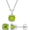 Flash Sale 🎉 4 1/2 CT TGW Peridot Solitaire Stud Earring and Pendant with chain Set in Sterling Silver by Belk & Co. 🧨