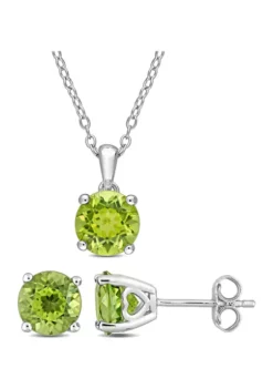 Flash Sale 🎉 4 1/2 CT TGW Peridot Solitaire Stud Earring and Pendant with chain Set in Sterling Silver by Belk & Co. 🧨