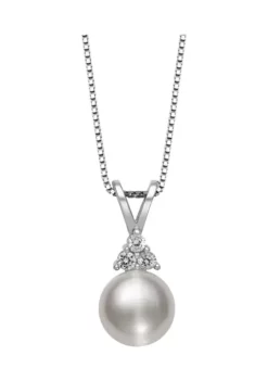 Best Sale ❤️ 8-9 Millimeter Cultured Freshwater Pearl and Lab Created Sapphire Pendant with 18 Inch Box Chain in Sterling Silver by Belk & Co. 😍