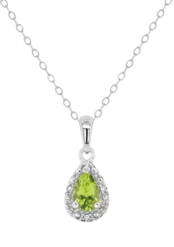 Top 10 ⭐ Sterling Silver 6x4mm Pear Shaped Peridot Diamond Accent Halo Pendant Necklace by Belk & Co. 🌟