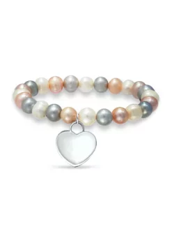 Top 10 🔔 Fresh Water Multi Color Pearl Heart Charm Bracelet in Sterling Silver by Belk & Co. 🛒