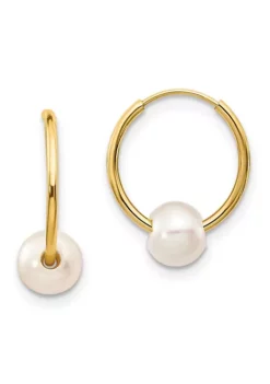 Best Pirce 🛒 14K Yellow Gold 5-6mm White Semi-round Freshwater Cultured Pearl Endless Hoop Earrings by Belk & Co. ✔️ -DealsBelk & Co. Store Belk 7827