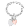 Coupon ⭐ Oval Link Bracelet with Double Heart Charm and Toggle Clasp in 2-tone Rose and White Sterling Silver by Belk & Co. 🔔