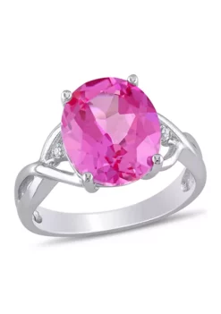Wholesale ✨ Lab Created 7 1/2 CT TGW Created Pink Sapphire and Diamond Accent Ring in Sterling Silver by Belk & Co. ⭐