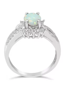 Best Pirce 😉 Lab Created 0.7 ct. t.w. Created Opal and White Topaz Ring in Sterling Silver by Belk & Co. ⌛ -DealsBelk & Co. Store Belk 7853