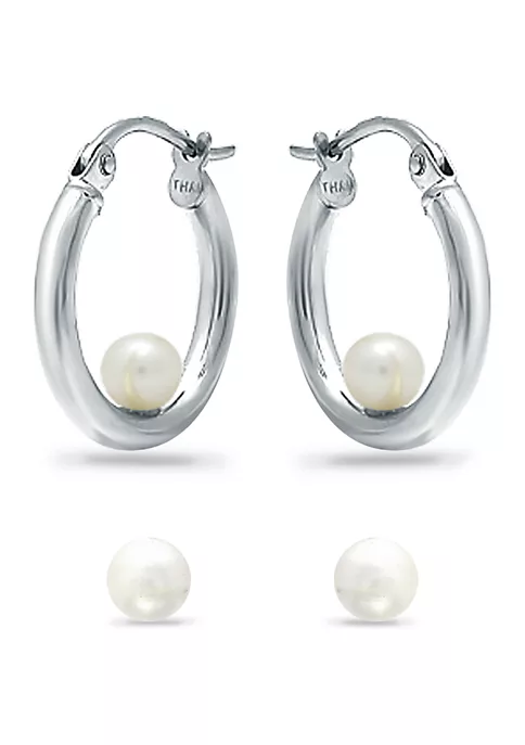Deals 😉 2 Piece Freshwater Pearl Stud and Hoop Earrings Set in Sterling Silver by Belk & Co. 😍 4 Deals 😉 2 Piece Freshwater Pearl Stud and Hoop Earrings Set in Sterling Silver by Belk & Co. 😍 - Image 4