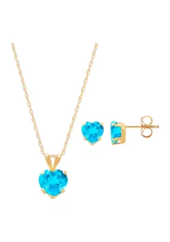 Cheapest 🎁 Swiss Blue Topaz Heart Necklace and Earring Set in 10K Yellow Gold by Belk & Co. 💯 -DealsBelk & Co. Store Belk 7871