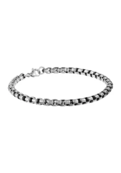Flash Sale ⌛ Stainless Steel 5.5 Millimeter Round Box Chain Bracelet with Black Plating Inlay, 9 Inch by Belk & Co. ❤️
