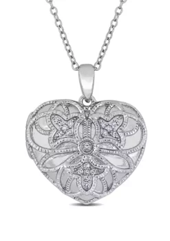 Deals 💯 1/10 ct. t.w. Diamond Accent Filigree Heart Locket Necklace in Sterling Silver by Belk & Co. 🔥