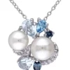 Deals 🤩 Cultured Freshwater Pearl and 1.75 ct. t.w. Multi-Gemstone Cluster Pendant with Chain in Sterling Silver by Belk & Co. ✨