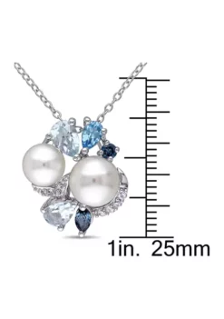 Deals 🤩 Cultured Freshwater Pearl and 1.75 ct. t.w. Multi-Gemstone Cluster Pendant with Chain in Sterling Silver by Belk & Co. ✨ -DealsBelk & Co. Store Belk 7913