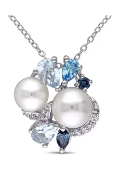Deals 🤩 Cultured Freshwater Pearl and 1.75 ct. t.w. Multi-Gemstone Cluster Pendant with Chain in Sterling Silver by Belk & Co. ✨ -DealsBelk & Co. Store Belk 7915