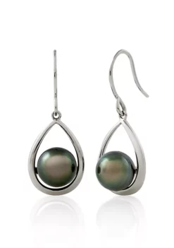 New 🧨 Sterling Silver Tahitian Black Pearl Earrings by Belk & Co. 👍