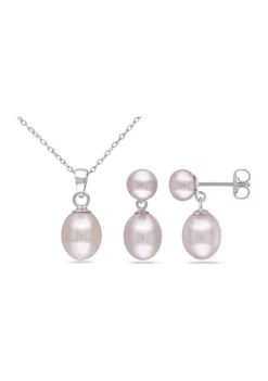 Outlet 🔥 2-Piece Set Pink Freshwater Cultured Pearl Necklace and Drop Earrings in Sterling Silver by Belk & Co. ✔️ -DealsBelk & Co. Store Belk 7955
