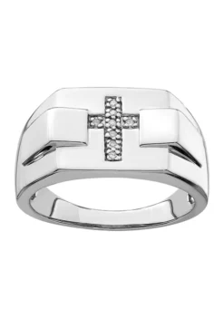 Flash Sale โ 1/10 ct. t.w. Diamond Cross Ring in Rhodium Plated Sterling Silver by Belk & Co. ๐