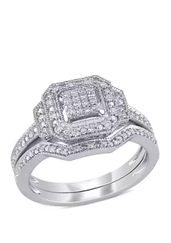 Cheapest 😉 1/4 ct. t.w. Diamond Vintage Split Shank Bridal Ring Set in Sterling Silver by Belk & Co. 😍