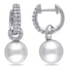 Promo 🔔 8 - 8.5 MM White Cultured Freshwater Pearl Earrings with Cubic Zirconia in Sterling Silver by Belk & Co. 👍