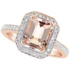 Promo 😉 Sterling Silver/14K Rose Gold Plated 9x7mm Emerald Cut Morganite 1/4 CTTW Diamond Halo Ring by Belk & Co. 🌟