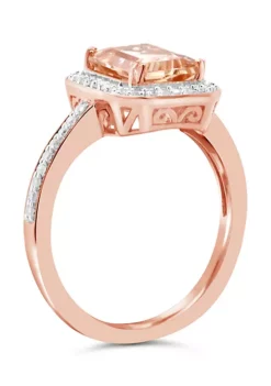 Promo 😉 Sterling Silver/14K Rose Gold Plated 9x7mm Emerald Cut Morganite 1/4 CTTW Diamond Halo Ring by Belk & Co. 🌟 -DealsBelk & Co. Store Belk 8016