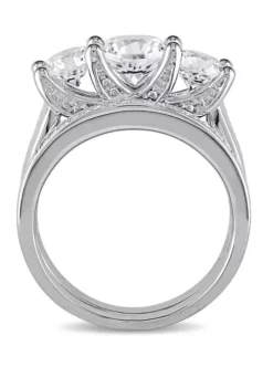 Hot Sale 🔔 2.6 ct. t.w. Lab Created White Sapphire and 1/10 ct. t.w. Diamond 3 Stone Bridal Set in 10K White Gold by Belk & Co. 😀 -DealsBelk & Co. Store Belk 8037