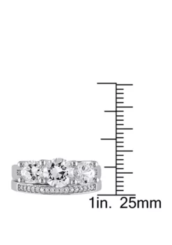 Hot Sale 🔔 2.6 ct. t.w. Lab Created White Sapphire and 1/10 ct. t.w. Diamond 3 Stone Bridal Set in 10K White Gold by Belk & Co. 😀 -DealsBelk & Co. Store Belk 8038