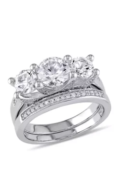 Hot Sale 🔔 2.6 ct. t.w. Lab Created White Sapphire and 1/10 ct. t.w. Diamond 3 Stone Bridal Set in 10K White Gold by Belk & Co. 😀 -DealsBelk & Co. Store Belk 8040