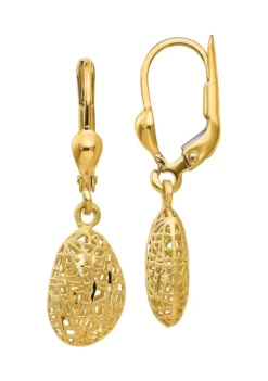 Coupon 👍 14K Yellow Gold Textured/Polished Satin Puff Diamond-cut Dangle Leverback Earrings by Belk & Co. 🧨