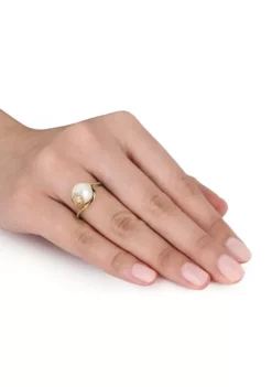 Buy 🎉 9 - 9.5 MM White Cultured Freshwater Pearl Ring with Diamonds in Yellow Plated Sterling Silver by Belk & Co. 🛒 -DealsBelk & Co. Store Belk 8055