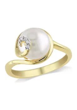 Buy 🎉 9 - 9.5 MM White Cultured Freshwater Pearl Ring with Diamonds in Yellow Plated Sterling Silver by Belk & Co. 🛒 -DealsBelk & Co. Store Belk 8057