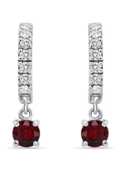 Coupon ❤️ 1.26 ct. t.w. Garnet and White Topaz Huggie Hoop Drop Earrings, Sterling Silver by Belk & Co. ⌛