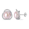 Cheapest 🧨 11-11.5 MM Pink Cultured Pearl and Cubic Zirconia Interlaced Halo Stud Earrings in Sterling Silver by Belk & Co. 👏