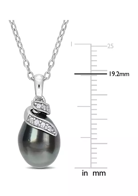 New ๐ 8-9mm Black Tahitian Cultured Pearl and Diamond Accent Swirl Pendant with Chain in Sterling Silver by Belk & Co. ๐ 3 New ๐ 8-9mm Black Tahitian Cultured Pearl and Diamond Accent Swirl Pendant with Chain in Sterling Silver by Belk & Co. ๐ - Image 3