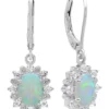 Deals ✨ 1 ct. t.w. Lab Created Opal Halo Sunburst Oval Lever Back Earrings in Sterling Silver by Belk & Co. 👏
