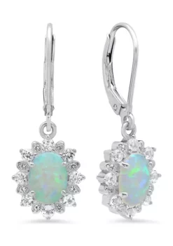 Deals ✨ 1 ct. t.w. Lab Created Opal Halo Sunburst Oval Lever Back Earrings in Sterling Silver by Belk & Co. 👏 -DealsBelk & Co. Store Belk 8099