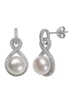 Brand new 👏 8-9 Millimeter Cultured Freshwater Pearl and Lab Created Sapphire Earrings in Sterling Silver by Belk & Co. 🎉 -DealsBelk & Co. Store Belk 8116