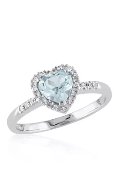 Buy ✔️ Sterling Silver Aquamarine and Diamond Heart Ring by Belk & Co. 👏 -DealsBelk & Co. Store Belk 8122