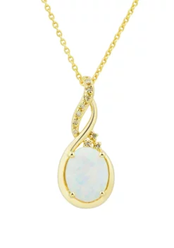 Top 10 👏 1/10 ct. t.w. Diamond and Lab Created Opal Necklace with 18" Rope Chain in 10K Yellow Gold by Belk & Co. 👍 -DealsBelk & Co. Store Belk 8129
