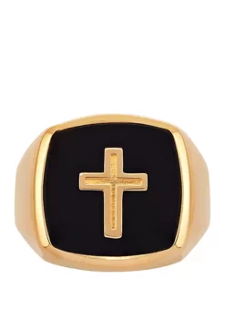 Best deal 👍 Cross Onyx Ring in 10k Yellow Gold by Belk & Co. ⌛