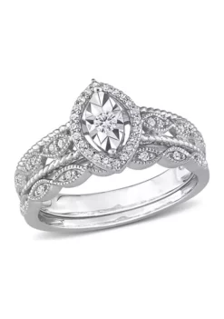 Coupon 🛒 1/5 CT TW Diamond Oval Halo Bridal Ring Set in Sterling Silver by Belk & Co. 🥰